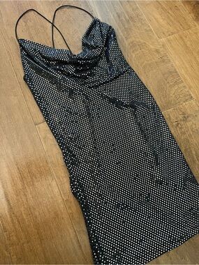 NWT Forever 21 Black & Gold Sequin Cross Back Mini Dress - Size L